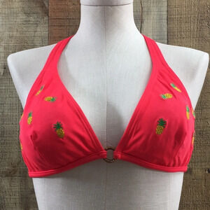 Bare Assets Coral Pineapple Halter‎ Bikini Top Womens Large Padded Swimwear